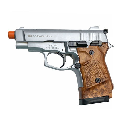 Zoraki 2914 Silver w/ Simulated Wood Grips - Semi Auto Front Firing 9mm Blank Gun