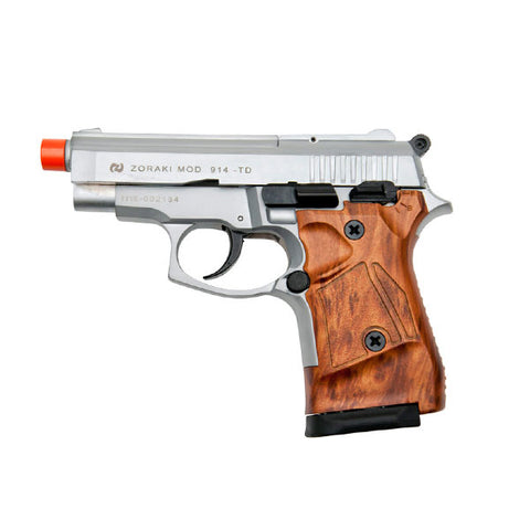 Zoraki 914 Silver With Simulated Wood Grips - Semi Auto Front Firing 9mm Blank Gun