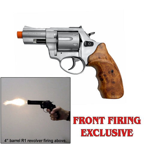 Zoraki R1 Silver 2.5" Front Firing - 9mm Blank Revolver w/ Wood Grips
