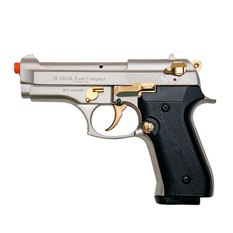 EKOL FIRAT V92F Compact Satin with Gold Fittings - 9mm Front Firing Blank Gun