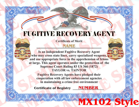 Fugitive Recovery Agent Certificate - MaxArmory
