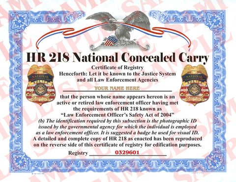 HR218 National Concealed Carry Certificate - MaxArmory
