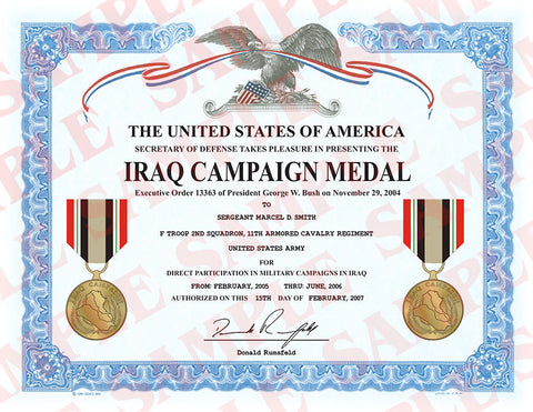 Iraq Campaign Medal Certificate - MaxArmory