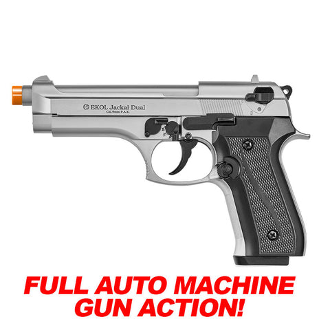 EKOL Jackal Dual Magnum Nickel - Full Auto Front Firing 9mm Blank Gun