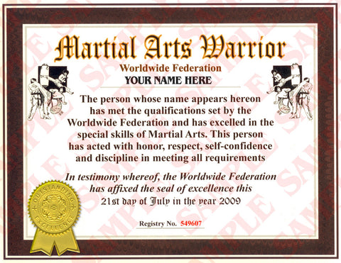 Martial Arts Warrior Certificate - MaxArmory