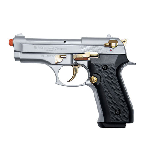 EKOL FIRAT V92F Compact Nickel with Gold Fittings - 9mm Front Firing Blank Gun