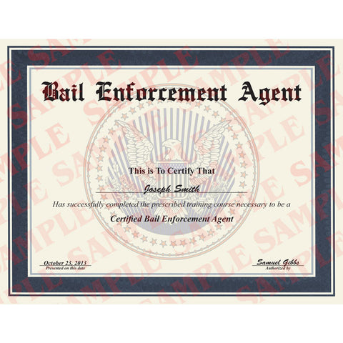 Bail Enforcement Agent Certificate - Version 2 - MaxArmory