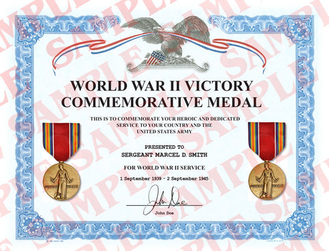 World War II Victory Commemorative Medal Certificate - MaxArmory
