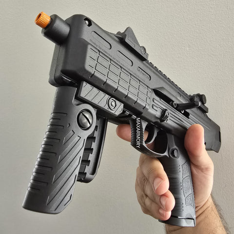 NEW RELEASE! EKOL GANNET Black - Full Auto Front Firing 9mm Blank Machine Gun with Folding Stock
