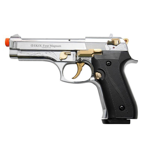 EKOL V92F Firat Magnum Chrome Engraved with Gold Fittings - 9mm Blank Front Firing Replica Gun