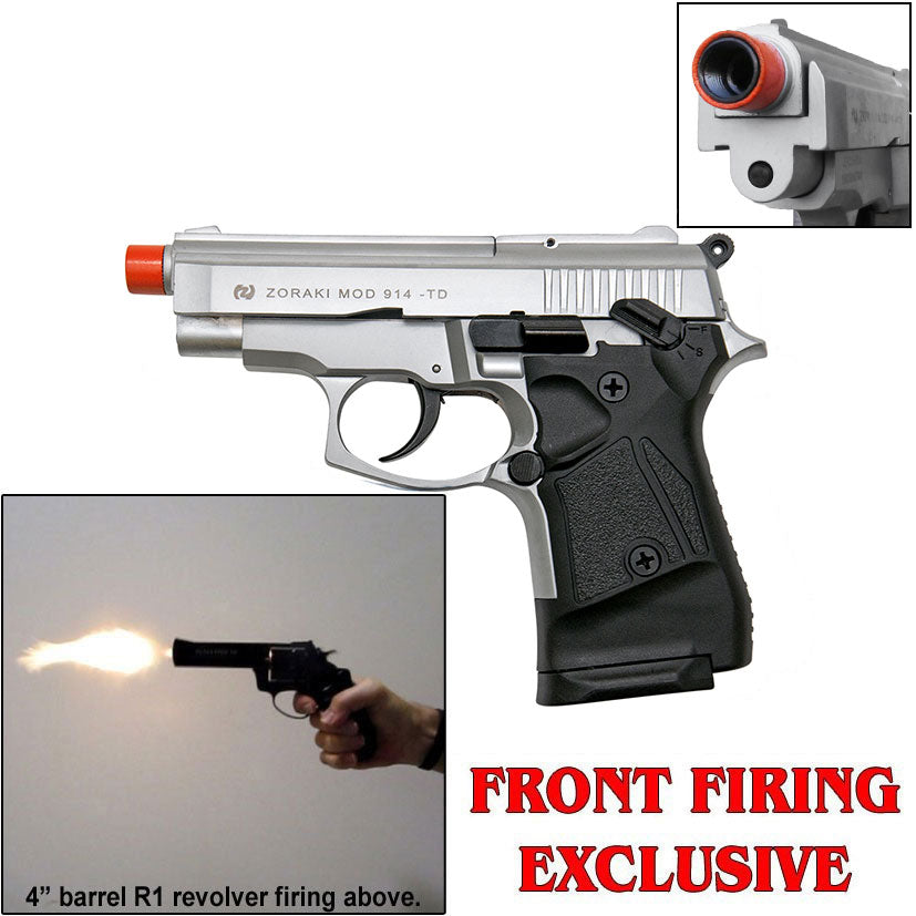 Zoraki 914 Nickel - Full Auto Front Firing 9mm Blank Gun - MaxArmory