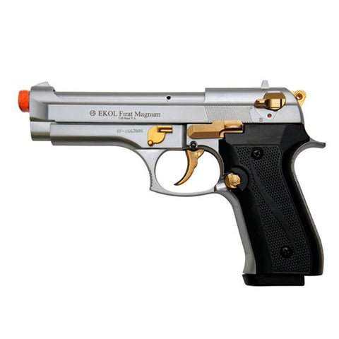 EKOL FIRAT V92F Magnum Nickel with Gold Fittings - Front Fire 9mm Blank Firing Guns