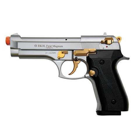 EKOL FIRAT V92F Magnum Nickel with Gold Fittings - 9mm Front Firing Blank Gun