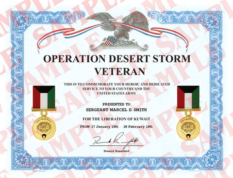Operation Desert Storm Veteran Certificate - MaxArmory