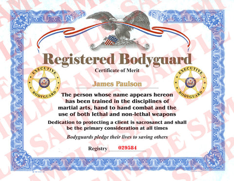 Registered Bodyguard Certificate - MaxArmory