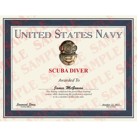 US Navy Scuba Diver Certificate