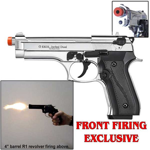 EKOL Jackal Dual Magnum Chrome - Full Auto Front Fire 9mm Blank Gun